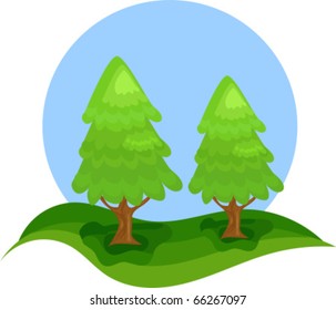 Two conifers - Christmas trees non decorated in nature. Vector illustration