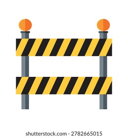 Two connected barriers feature black and yellow diagonal stripes with orange reflective tops