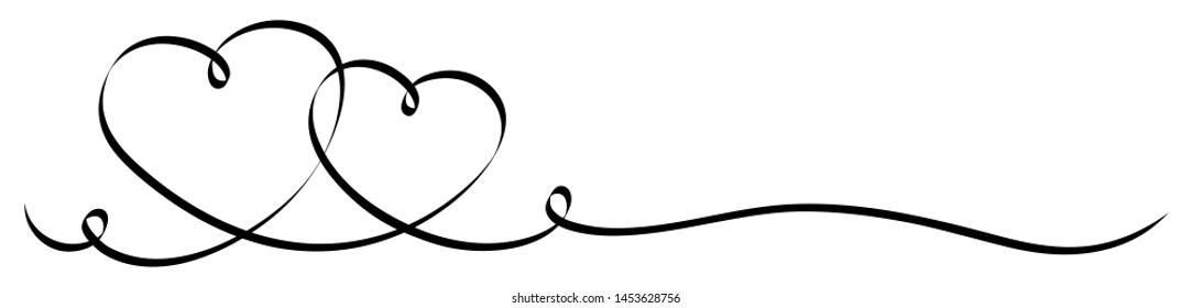 Two Connected Calligraphy Black Hearts With Two Squiggles Ribbon