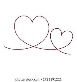Dos Formas de corazón de línea continua conectadas que simbolizan el amor y la unión de la pareja