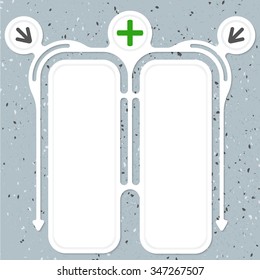 Two connected frames for your text and plus symbol