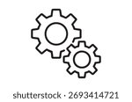 Two connected gears depicted in a clean, line-art style.