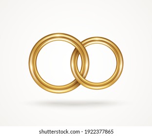 Two connected gold engagement rings isolated on white background. Vector illustration. Golden jewelry for married couple, wedding symbol for save the date invitation card. Endless love icon