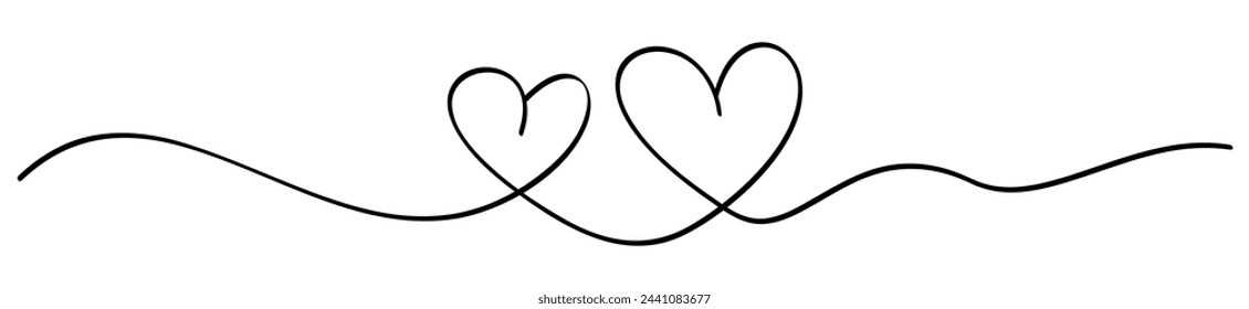 Two connected hearts drawn with one line. Vector illustration