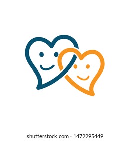 Two connected hearts smiley. Icon love, wedding, relationship. Logos family therapy. Vector illustration