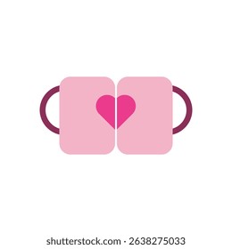 Two connected mugs forming a heart shape in the center. Ideal for romantic cafés, Valentine's Day ads, and cozy couple branding. Vector EPS.