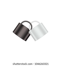 Two connected padlocks in black and white design 