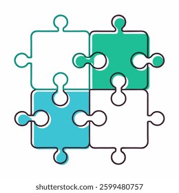 Two connected puzzle pieces of one continuous line drawn