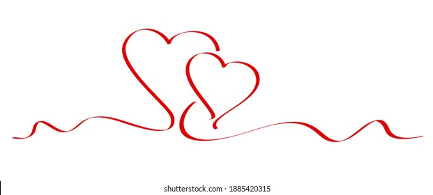 two connected red calligraphy hearts looked like ribbon banner svg