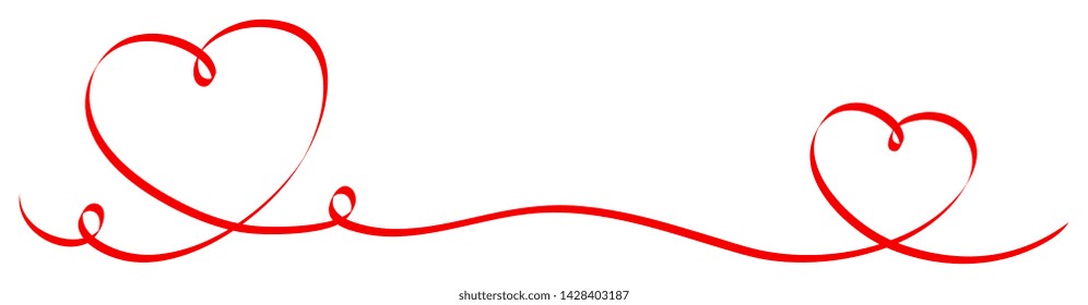 Two Connected Red Hearts Calligraphy Ribbon Banner