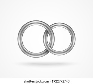 Two connected silver engagement rings isolated on white background. Vector illustration. Palladium or titanium jewelry icon for married couple, wedding symbol for save the date invitation card.