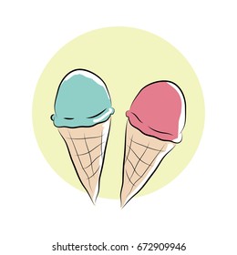 Two cons of ice cream vector illustration
flat icon, doodle style