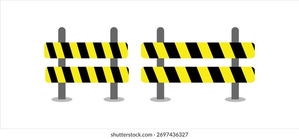 Se representan dos barreras de construcción, cada una con franjas amarillas y negras alternas. Están sobre un fondo blanco.