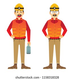 Two construction labor cartoons in different poses
