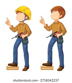 Dois trabalhadores da construção apontando com perfuradores construtor