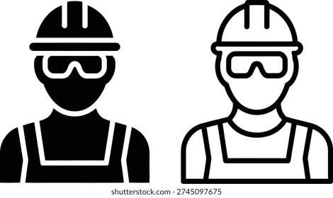Two construction workers wearing safety helmets and goggles standing side by side.