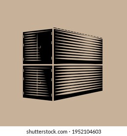 Two containers, black on a brown background, stand on top of each other. Drawn in the style of engraving. Vector Illustration