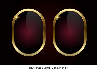 Two contemporary oval design outlined in a smooth gold finish against a black-to-maroon gradient fill. two glowing highlight at the top-left adds a striking element of brightness to the composition