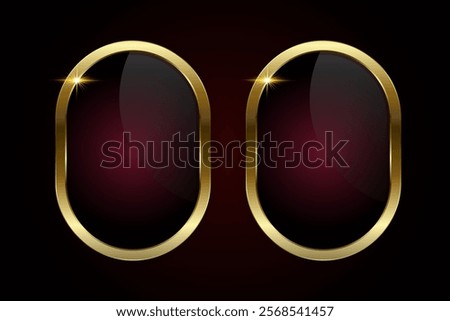 Two contemporary oval design outlined in a smooth gold finish against a black-to-maroon gradient fill. two glowing highlight at the top-left adds a striking element of brightness to the composition