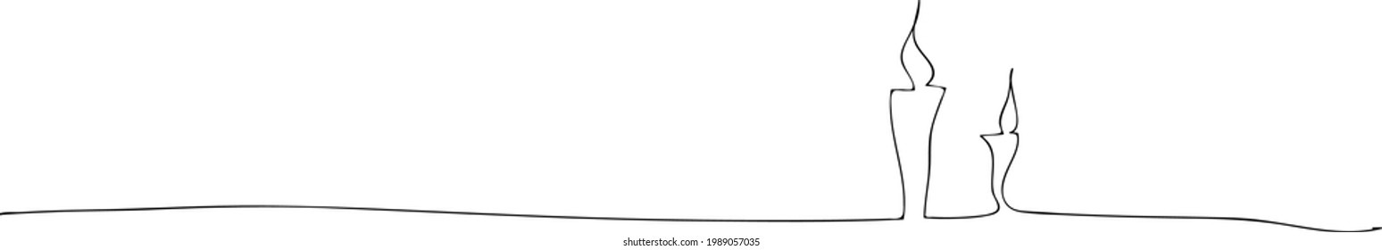 two continuous line candles design. isolated on white. vector illustration