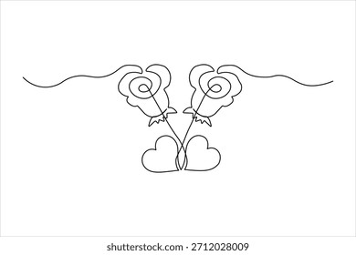 Two continuous line drawings of roses and hearts
