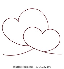 Dos contornos de corazón de línea continua conectados que simbolizan el vínculo de pareja