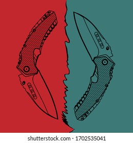 two contour folding knives on colorful background