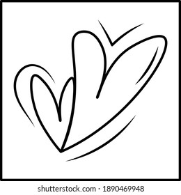 Two contours of an abstract heart shape on a white background. Black and white vector isolated close-up illustration. Doodles for greeting cards, invitations, printing.
