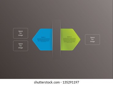 Two contrast arrows. Two pointers with space for your content. Two different choice. Modern corporate design. Can be use as info-graphic, fresh colors.