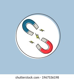 two contrast red magnet attract or repel vector clean. 2 magnetic poles flat design isolated. concept Attraction to each other. simple metaphor like couple in love or divorced illustration graphic art