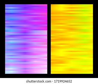 Two contrast vibrant colors backgrounds set. Magenta and yellow striped vertical banners.