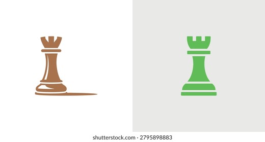 Two contrasting chess king pieces in brown and green colors positioned side by side on a plain surface emphasizing their distinct textures and shapes