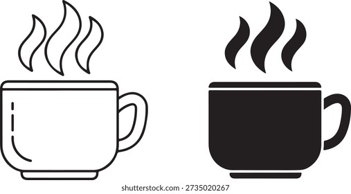 Two contrasting coffee cups with steam rising from them in a minimalist style isolated on white background, illustration