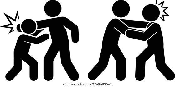 Two contrasting depictions of physical altercations between individuals in silhouette form
