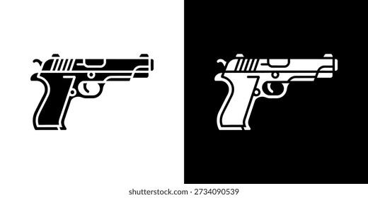 Two contrasting depictions of a semi automatic handgun in black and white