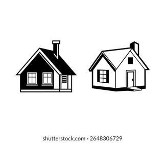 Two contrasting house silhouettes one black and one white with architectural details
