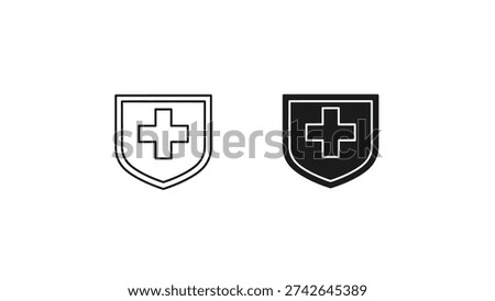 Two contrasting medical shield emblems with white and black backgrounds