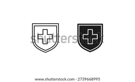 Two contrasting medical shields featuring a cross symbol on different backgrounds
