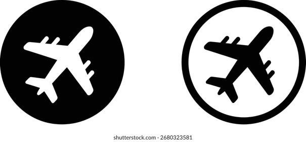 Dos iconos ovalados contrastantes con la silueta de un avión en blanco y negro