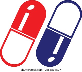 Two contrasting pill capsules, one red and one blue, symbolizing medicine, health, and choice