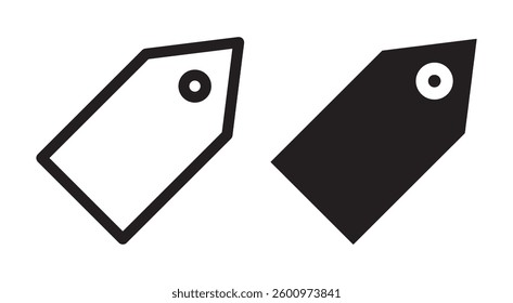 Two contrasting price tag icons, one in black outline on a white background, and the other solid black on white.