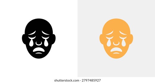 Two contrasting sad face icons in black and orange tones expressing deep sorrow and emotional distress for use in UI design