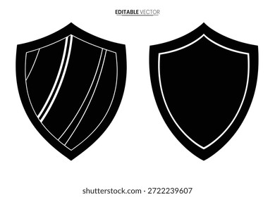 Dos diseños de escudo contrastantes representados en blanco y negro, presentados como gráficos de Vector limpios.