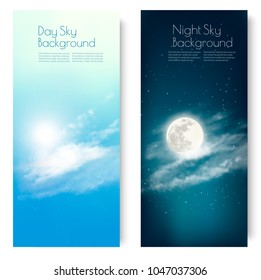 Two contrasting sky banners - Day and Night. Vector.