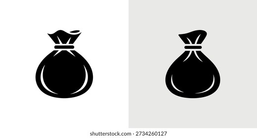 Two contrasting views of a simple, tied sack or bag graphic design element.