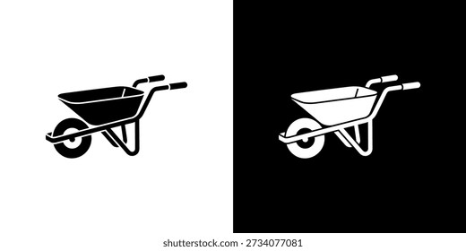 Dos ilustraciones de carretilla contrastantes, una negra sobre blanco y otra blanca sobre negro.