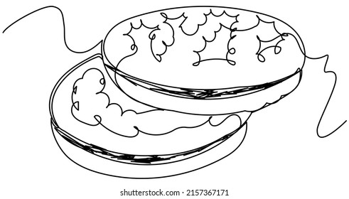 Dos cookies en una línea sobre un fondo blanco. Ilustración vectorial con tentempiés. Un manjar abstracto para el té y un tentempié ligero.