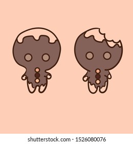 Two cookies vector drawing. Character emotions. Sweet cookie