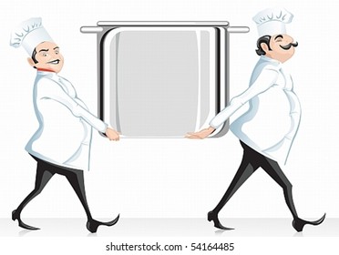 two cooks are framed in the form of pots