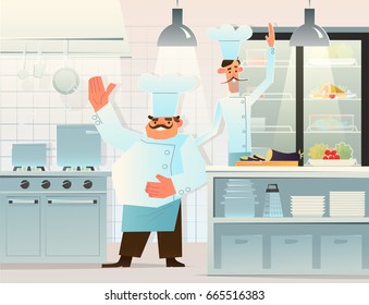 Two cooks in the kitchen. gourmet chefs .Vector illustration